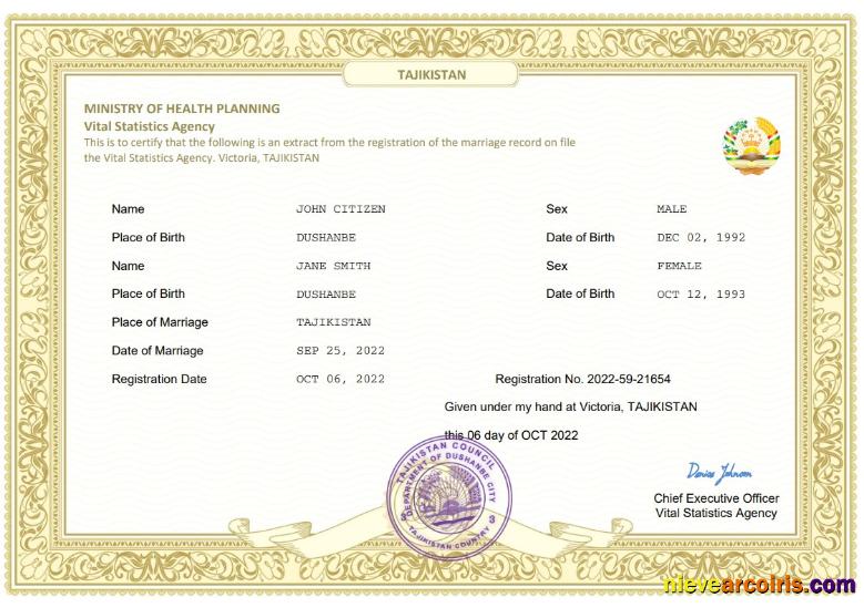 Tajikistan marriage certificate